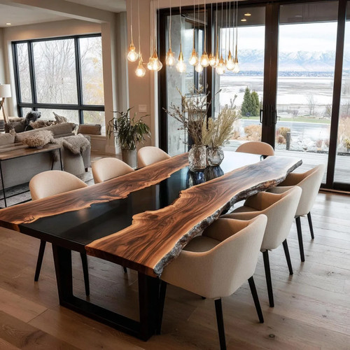 Walnut live edge epoxy dining - walnut,