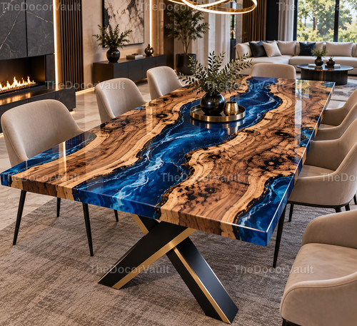 Walnut wood blue epoxy resin - walnut,